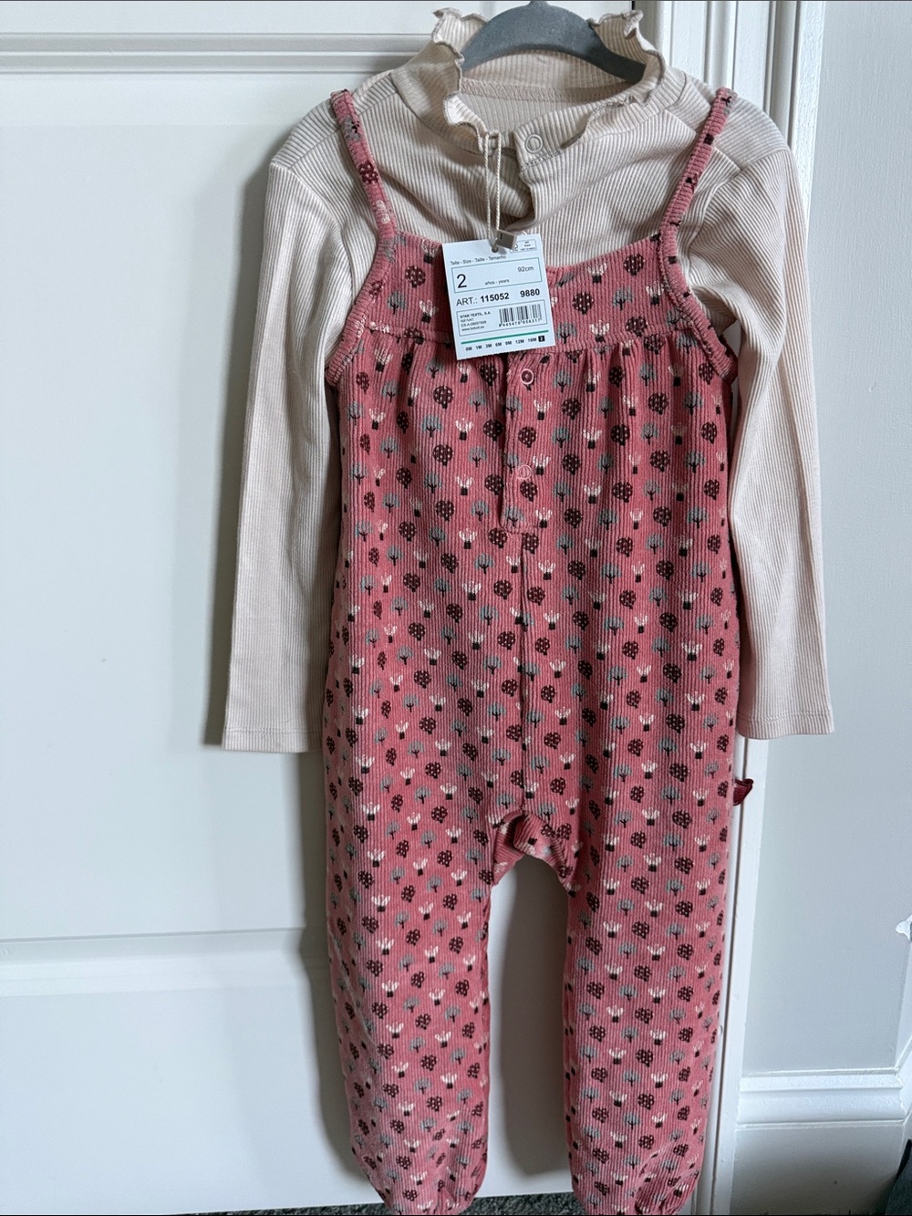 Boutique Boboli Girls Pink Floral Corduroy Romper with Cream Tee- Brand New!